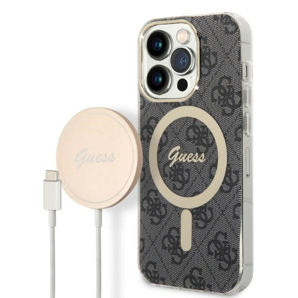 Set Guess GUBPP14XH4EACSK Case+ Charger iPhone 14 Pro Max 6,7" sort/sort hard case 4G Print MagSafe