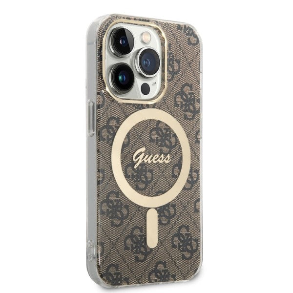 Set Guess GUBPP14XH4EACSW Case+ Charger iPhone 14 Pro Max 6,7" brun/brun hard case 4G Print MagSafe
