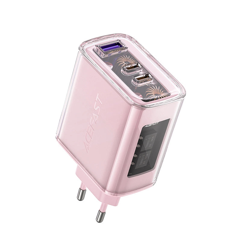 Acefast oplader GaN 65W 3 porte (1xUSB, 2xUSB C) pink (A45)