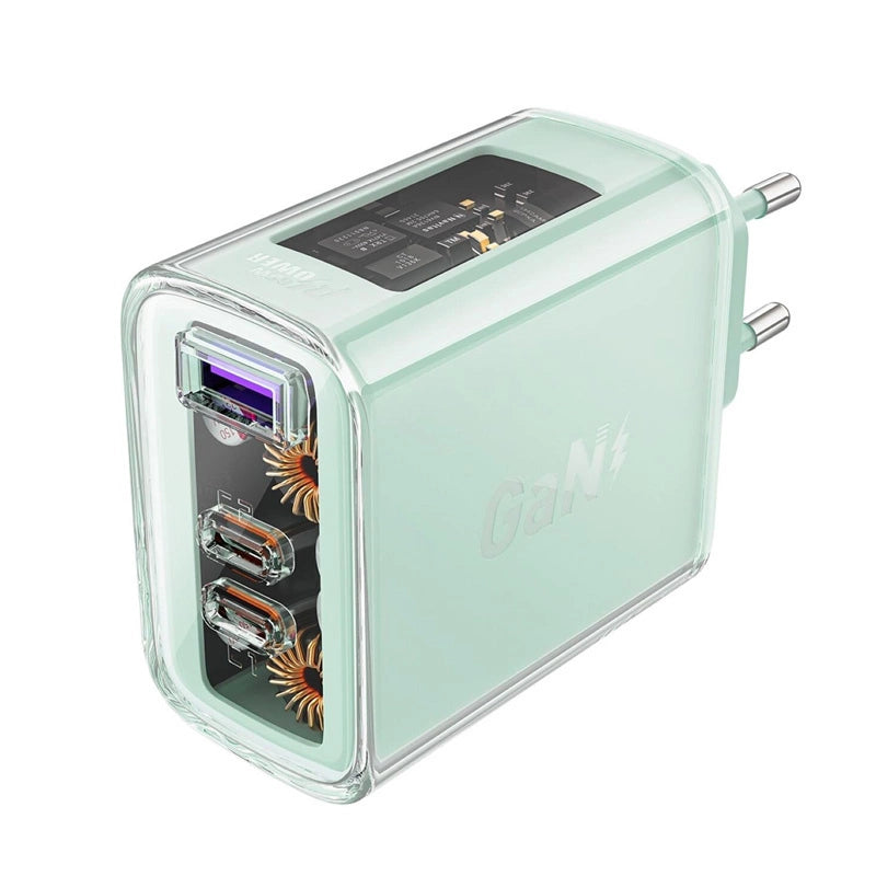 Acefast oplader GaN 65W 3 porte (1xUSB, 2xUSB C) grøn (A45)