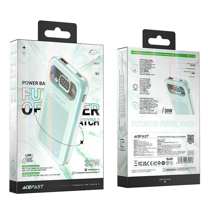 Acefast powerbank 10000mAh Sparkling Series hurtig opladning 30W grøn (M1)