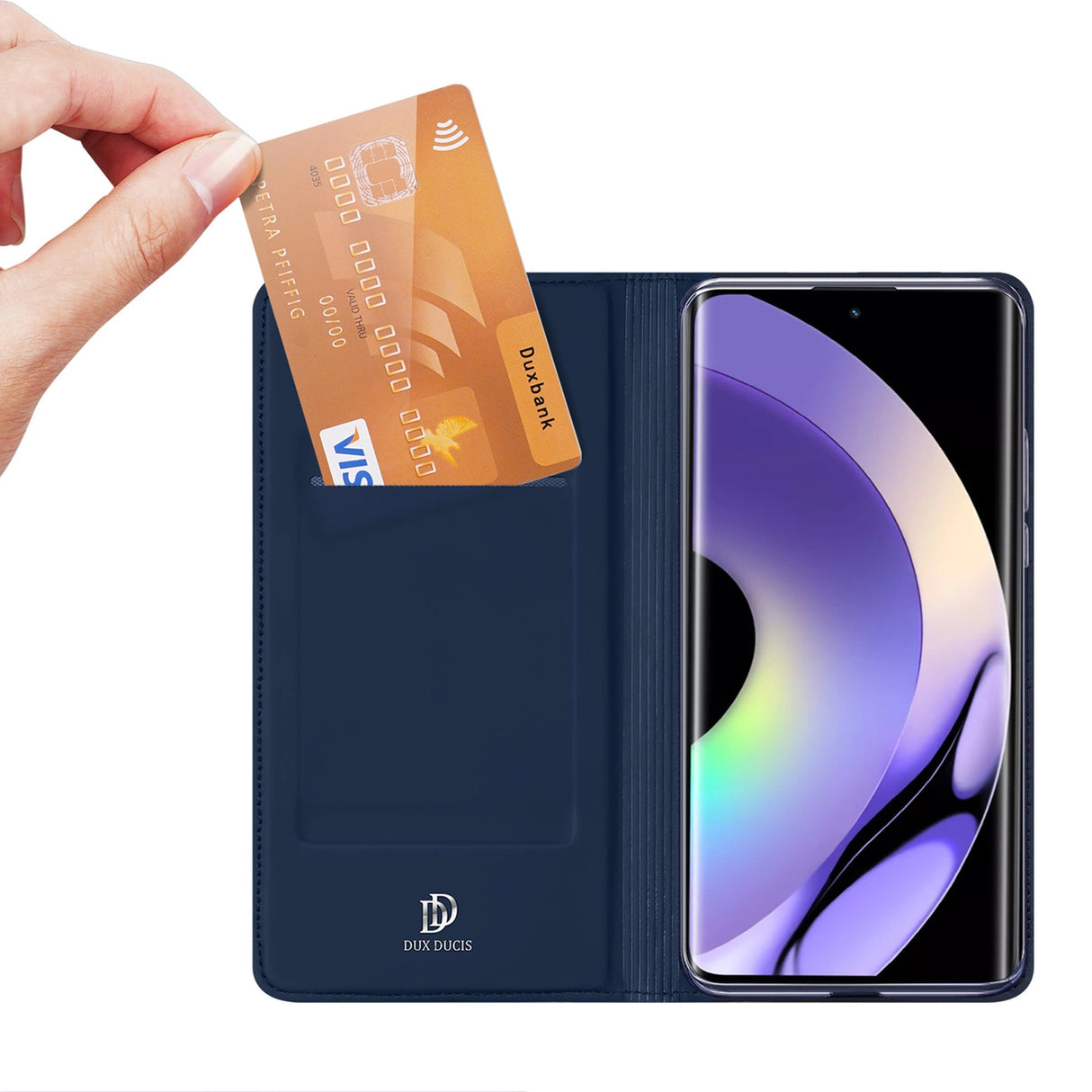 Dux Ducis Skin Pro-kasse til Realme 10 Pro+ flip cover kort tegnebog stativ blå
