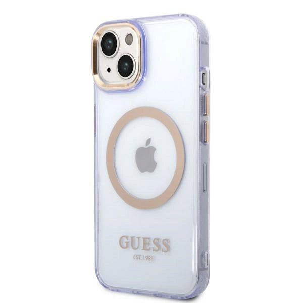 Guess GUHMP14SHTCMU iPhone 14 6.1" lilla/lila hard case Guld Outline Gennemskinnelig MagSafe