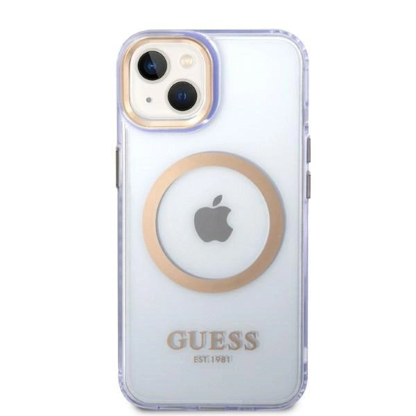 Guess GUHMP14SHTCMU iPhone 14 6.1" lilla/lila hard case Guld Outline Gennemskinnelig MagSafe