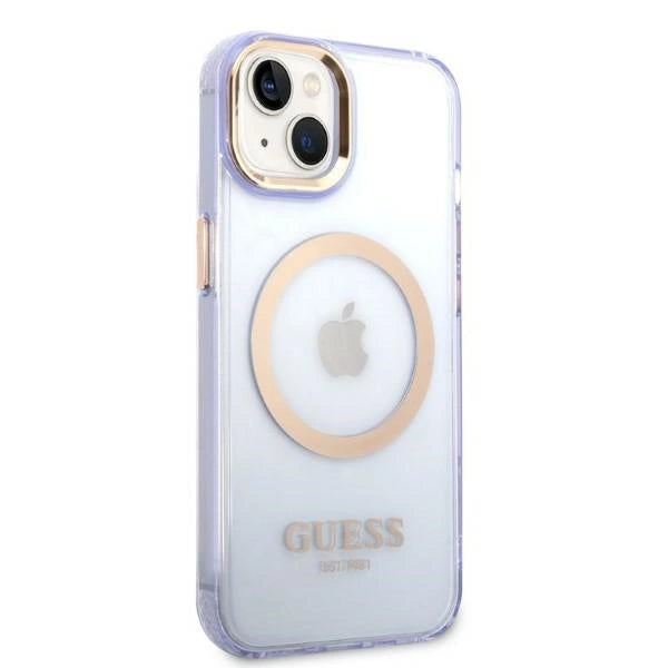 Guess GUHMP14SHTCMU iPhone 14 6.1" lilla/lila hard case Guld Outline Gennemskinnelig MagSafe