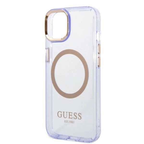 Guess GUHMP14SHTCMU iPhone 14 6.1" lilla/lila hard case Guld Outline Gennemskinnelig MagSafe