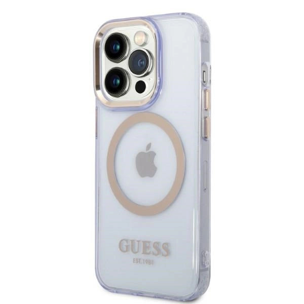 Guess Gold Outline Translucent MagSafe Case til iPhone 14 Pro Max 6.7" - Purpur