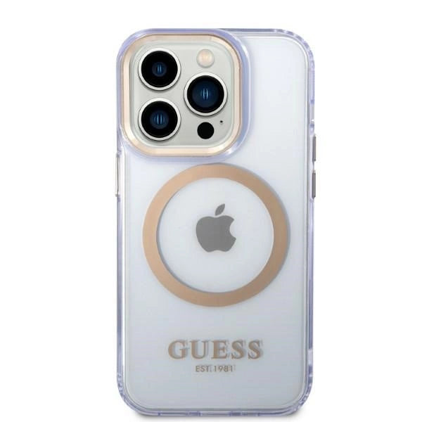 Guess Gold Outline Translucent MagSafe Case til iPhone 14 Pro Max 6.7" - Purpur