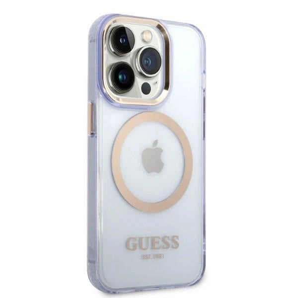 Guess Gold Outline Translucent MagSafe Case til iPhone 14 Pro Max 6.7" - Purpur