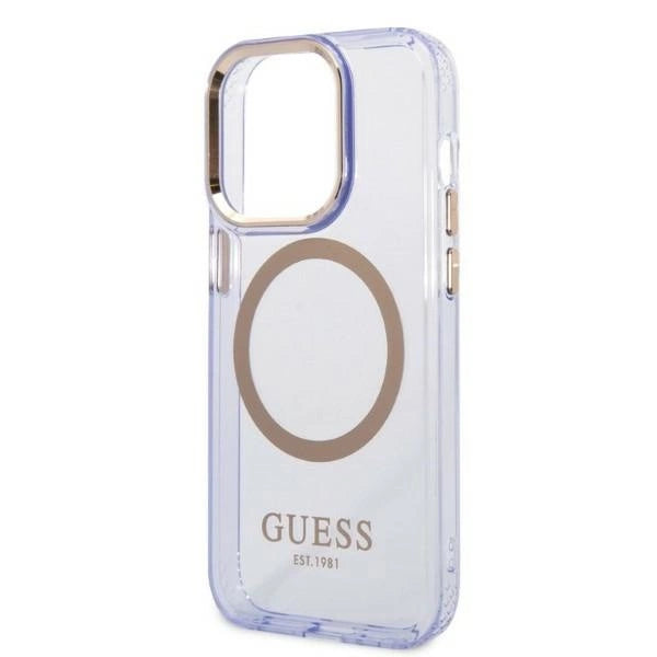 Guess Gold Outline Translucent MagSafe Case til iPhone 14 Pro Max 6.7" - Purpur