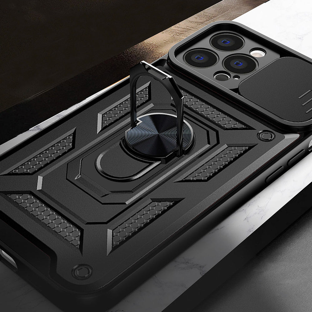 Hybrid Armor Camshield-kasse til Realme 10 Pro-panserkasse med kameraomslag sort