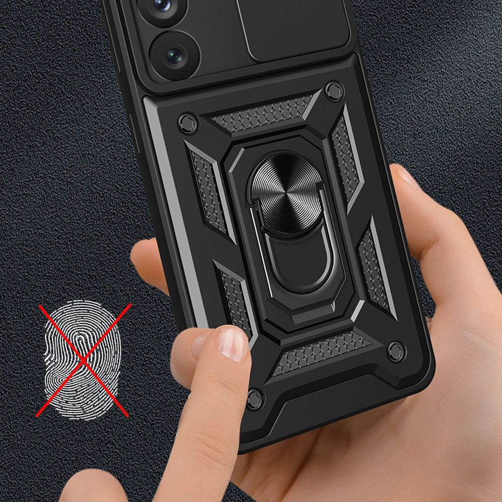 Hybrid Armor Camshield-hylster til Samsung Galaxy S23+ pansret hylster med kameraomslag blå