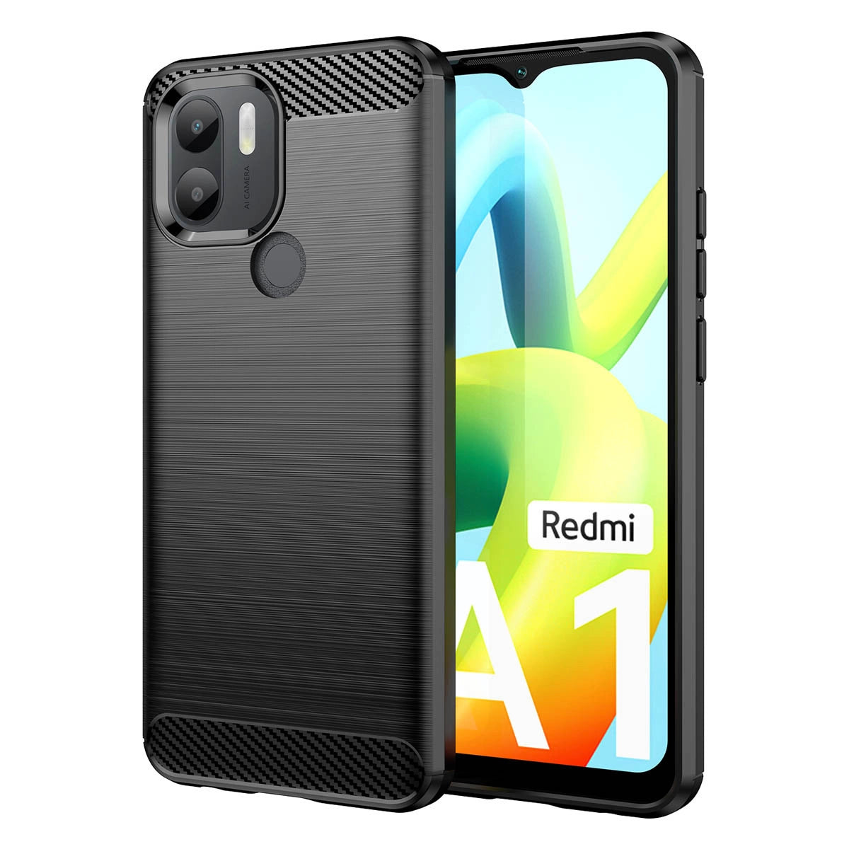Carbon Case til Xiaomi Redmi A1+ fleksibelt silikone carbon cover sort