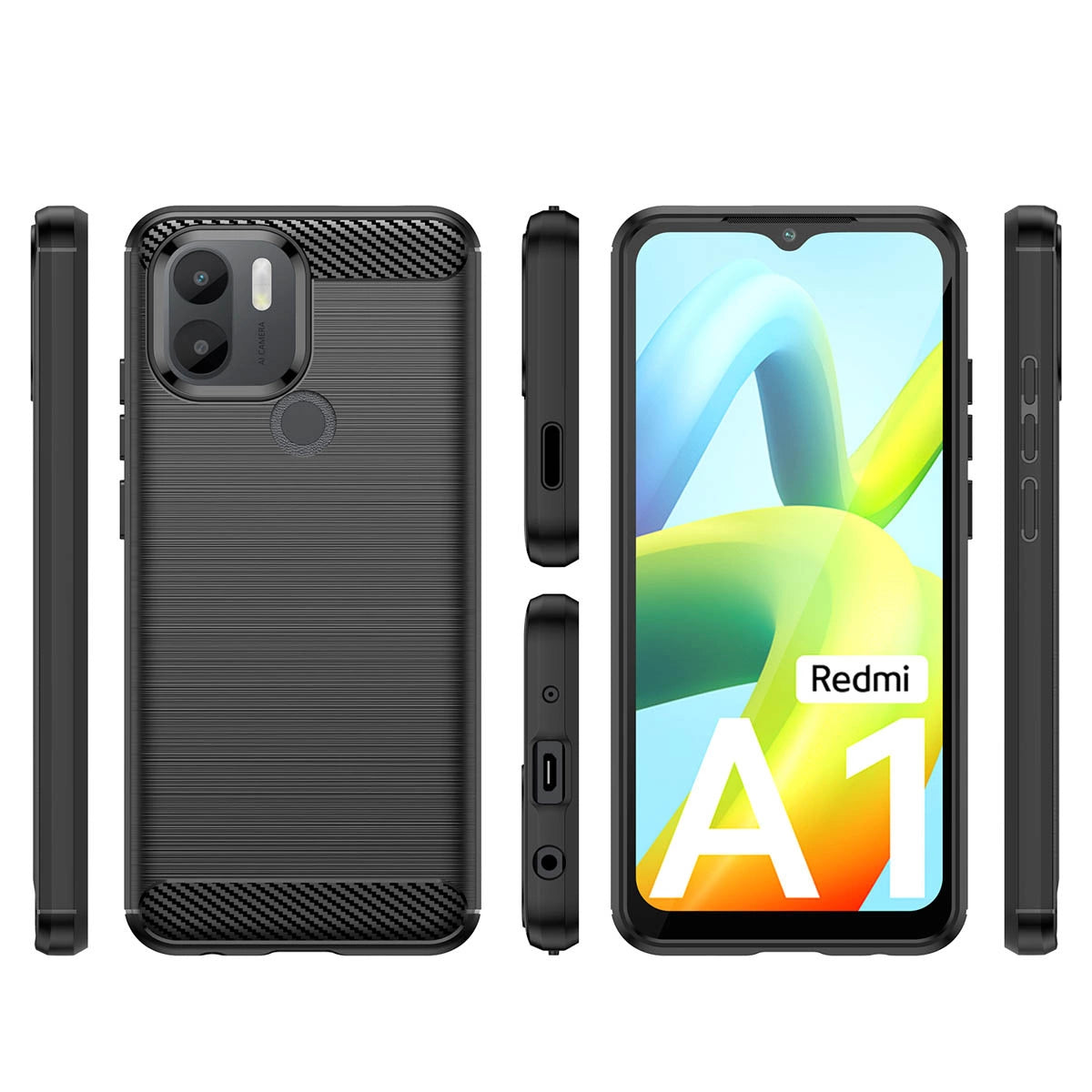 Carbon Case til Xiaomi Redmi A1+ fleksibelt silikone carbon cover sort