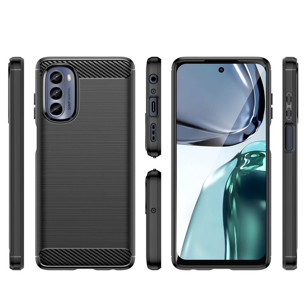 Carbon Case til Motorola Moto G62 5G fleksibelt silikone carbon cover sort