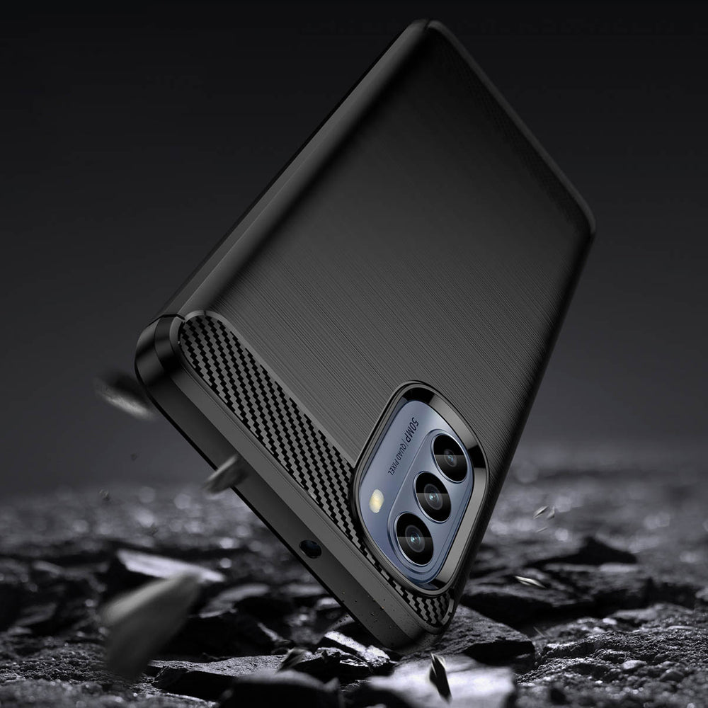Carbon Case til Motorola Moto G62 5G fleksibelt silikone carbon cover sort