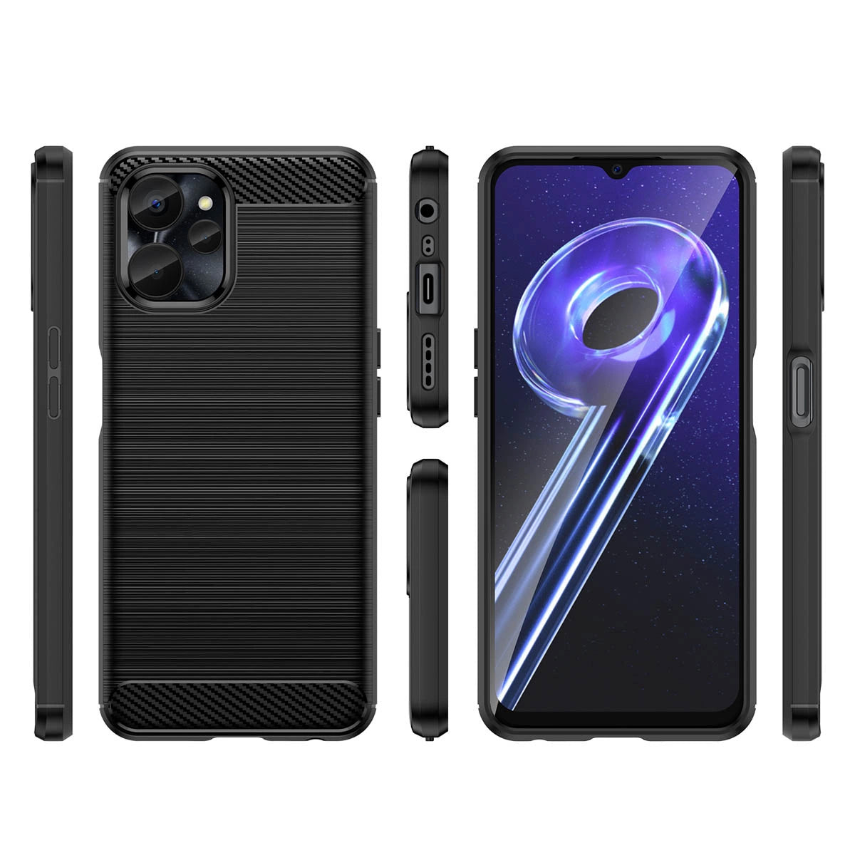 Carbon Case til Realme 10 5G / Realme 9i 5G Fleksibel silikon Carbon Cover sort
