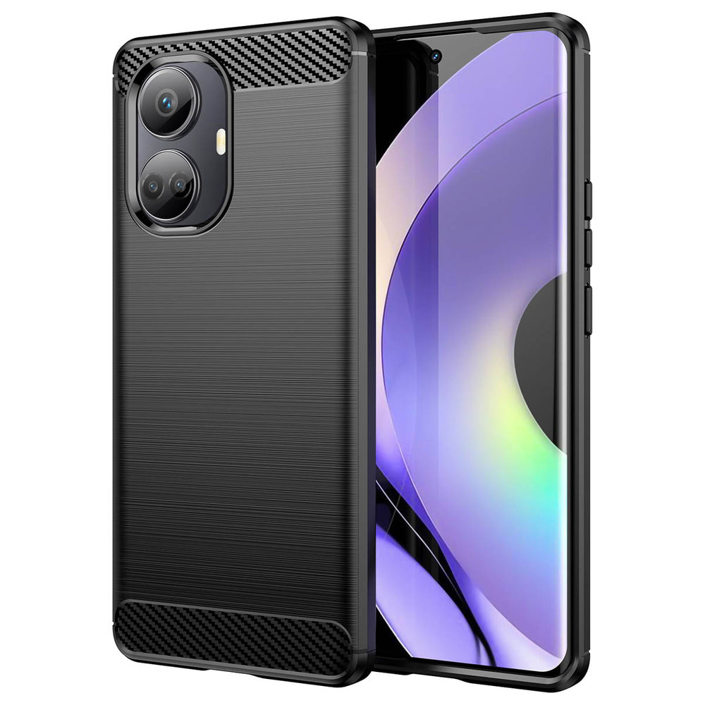 Carbon Case til Realme 10 Pro+ fleksibelt silikone carbon cover sort