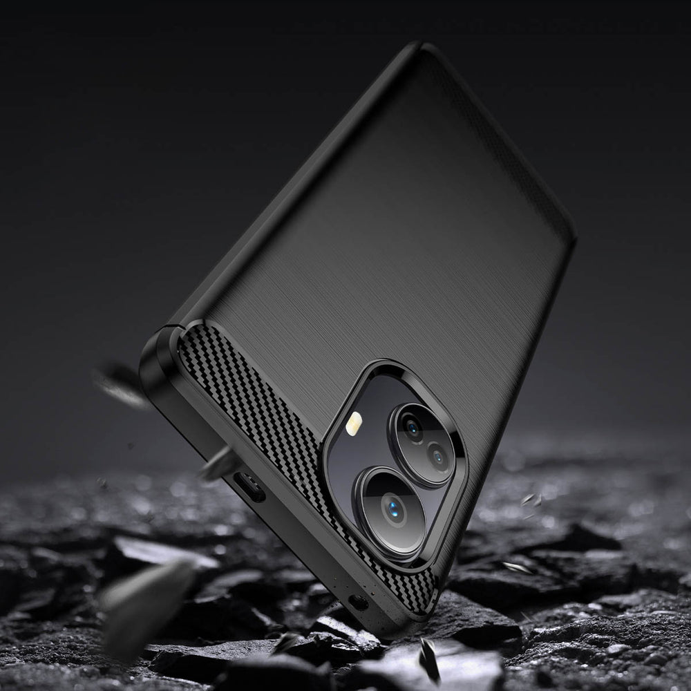 Carbon Case til Realme 10 Pro+ fleksibelt silikone carbon cover sort
