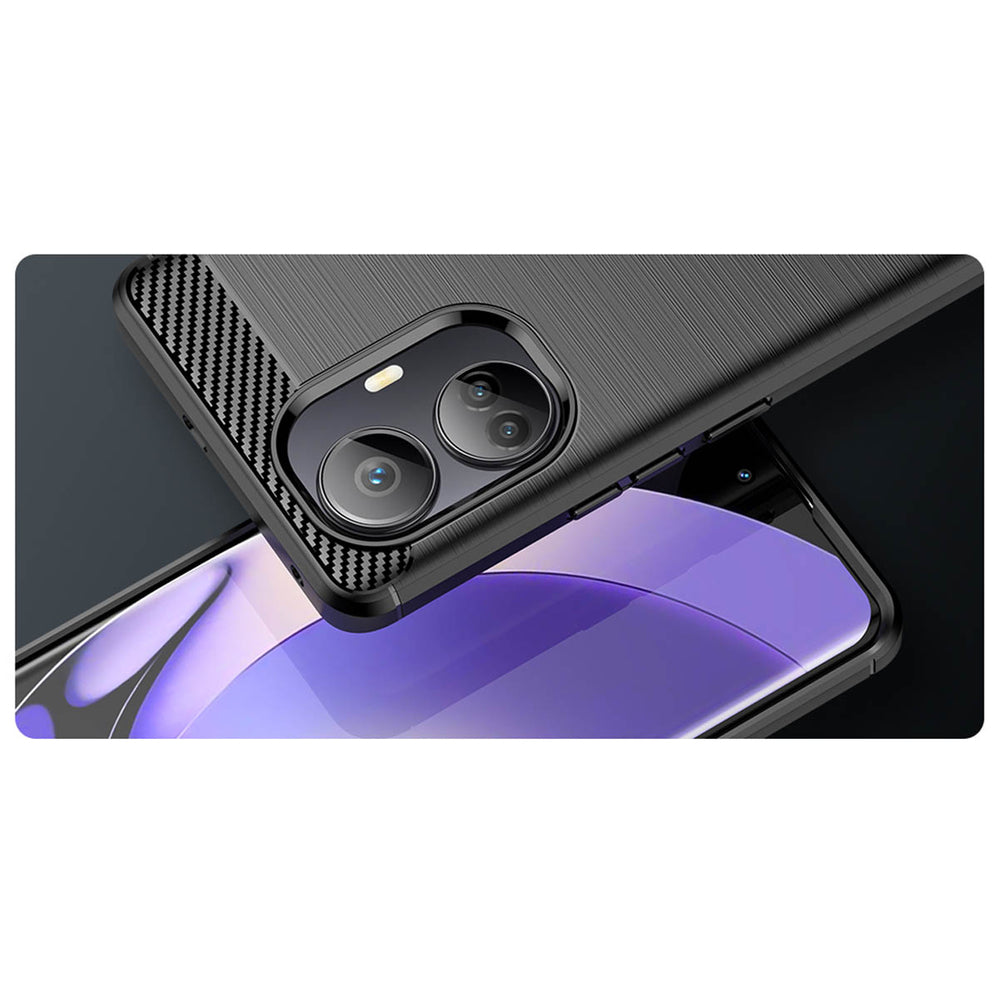 Carbon Case til Realme 10 Pro+ fleksibelt silikone carbon cover sort