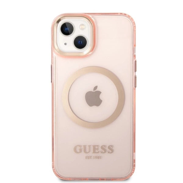 Guess GUHMP14SHTCMP iPhone 14 6.1" pink/pink hårdkasse Gold Outline Translucent MagSafe