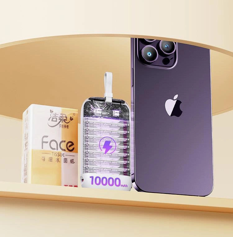 Joyroom mini powerbank 10000mAh Colorful Series 22.5W med 2 indbyggede USB C og Lightning kabler hvid (JR-L012)