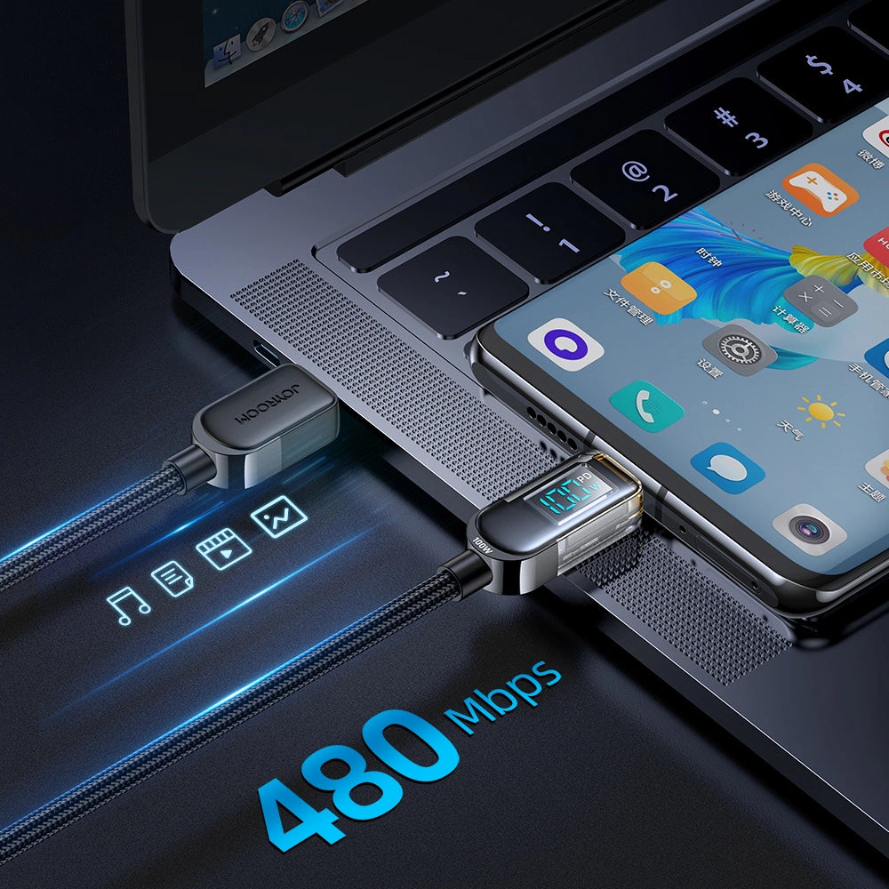 Joyroom A4 USB-C / USB-C 100W 1,2 m Kabel med skærm - sort