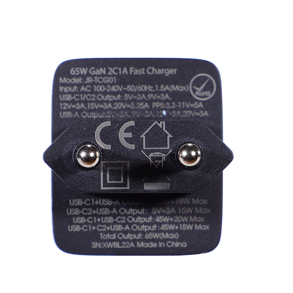 Joyroom hurtig GaN oplader 65W USB-A, 2x USB-C sort + USB-C - USB-C kabel 100W 1,2m (TCG01)