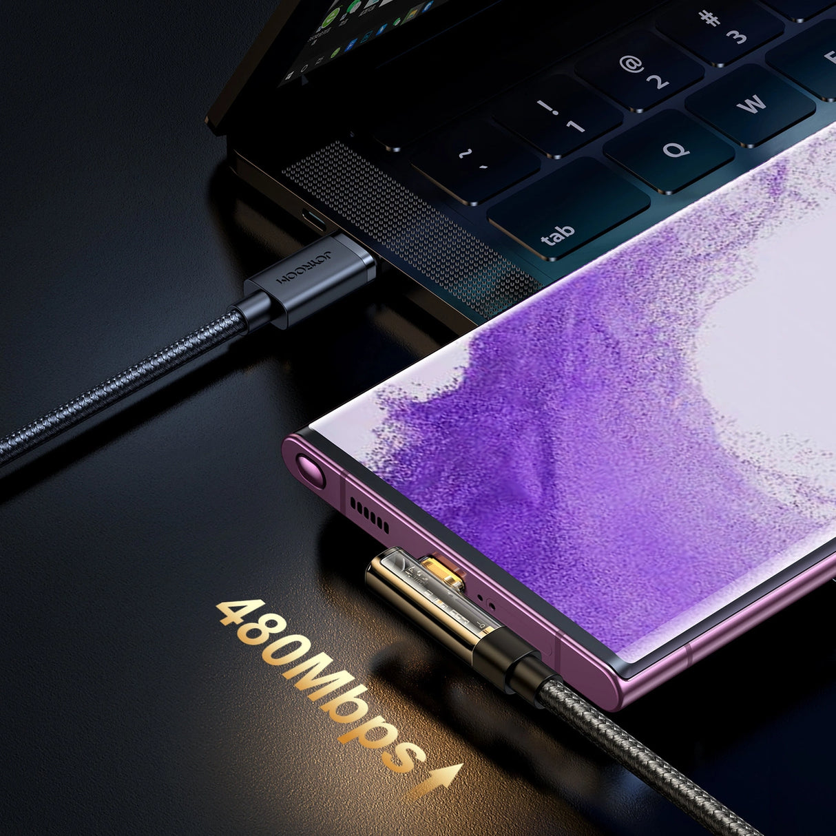 Joyroom Gaming Cable S-CC100A6 USB-C (vinklet) / USB-C (ret) 100W 1,2m - sort