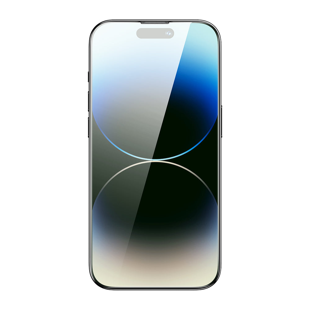 Baseus Full Screen Tempered Glass til iPhone 14 Pro Max med Anti Blue Light Filter og 0.3mm Speaker Cover + Mounting Frame
