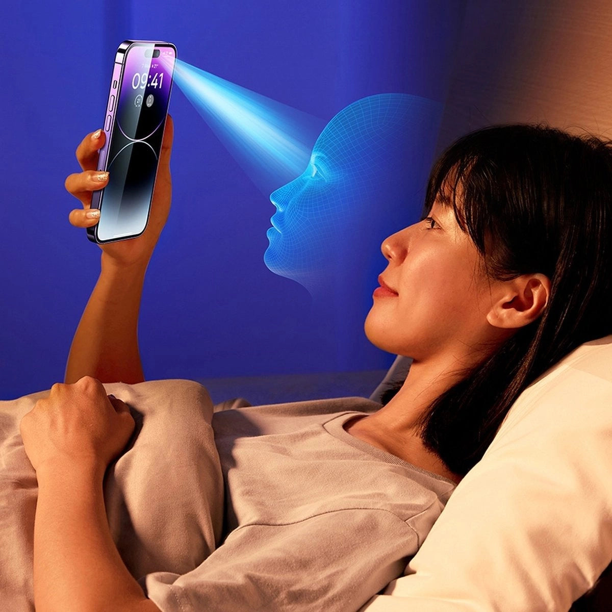 Baseus Full Screen Tempered Glass til iPhone 14 Pro med Anti Blue Light Filter og 0.3mm Speaker Cover + Montering Frame