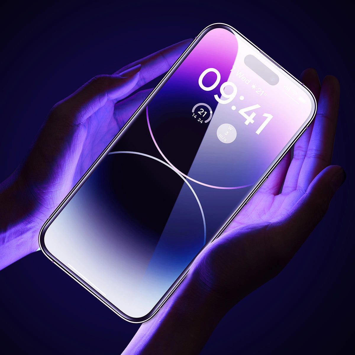 Baseus sæt af 2x hærdet glas til iPhone 14 Pro Max fuld skærm med højttaler cover 0,3 mm + montering ramme