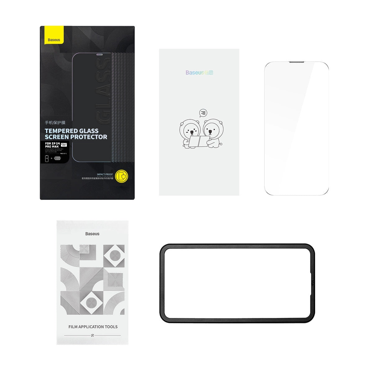 Baseus Full Screen Tempered Glass til iPhone 14 Pro Max med højttaler dækning 0,3 mm + monteringsramme