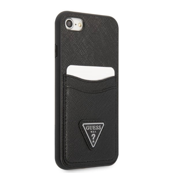 Guess GUHCI8PSATPK iPhone 7/8 SE 2020 / SE 2022 Hardcase sort/sort Hardcase Saffiano Triangle Logo Cardslot