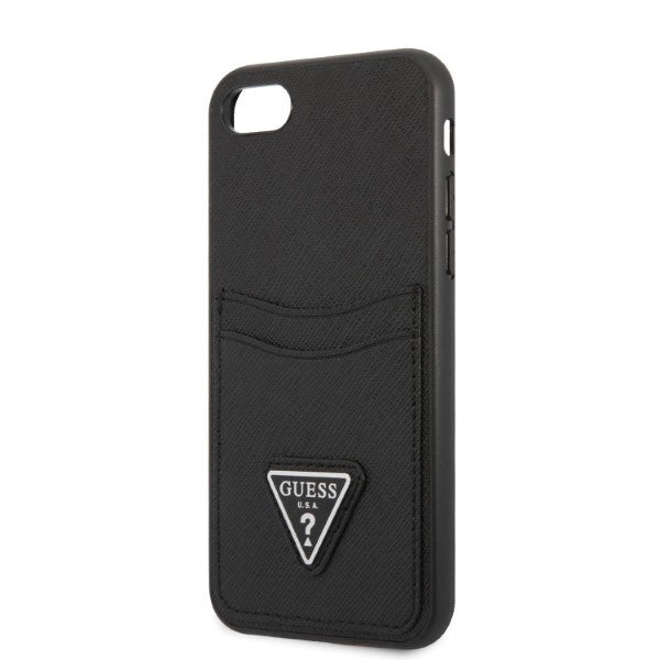 Guess GUHCI8PSATPK iPhone 7/8 SE 2020 / SE 2022 Hardcase sort/sort Hardcase Saffiano Triangle Logo Cardslot