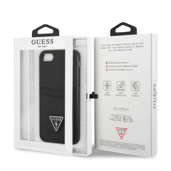 Guess GUHCI8PSATPK iPhone 7/8 SE 2020 / SE 2022 Hardcase sort/sort Hardcase Saffiano Triangle Logo Cardslot