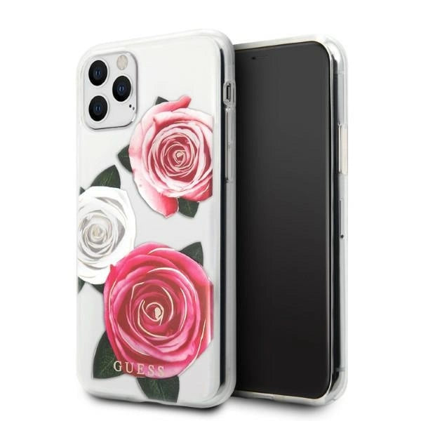 Guess GUHCN58ROSTRT iPhone 11 Pro gennemsigtige hardcase Flower Desire Pink & White Rose