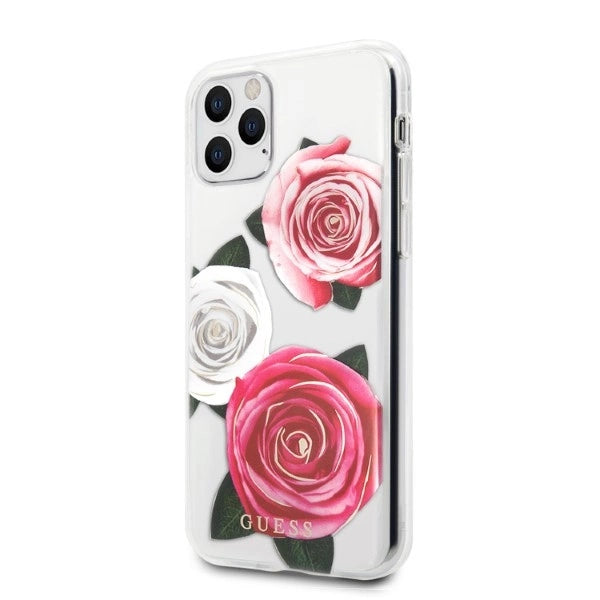 Guess GUHCN58ROSTRT iPhone 11 Pro gennemsigtige hardcase Flower Desire Pink & White Rose