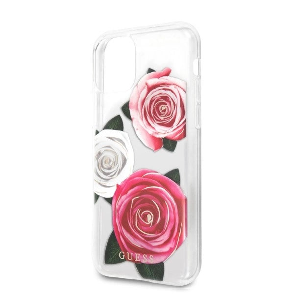 Guess GUHCN58ROSTRT iPhone 11 Pro gennemsigtige hardcase Flower Desire Pink & White Rose