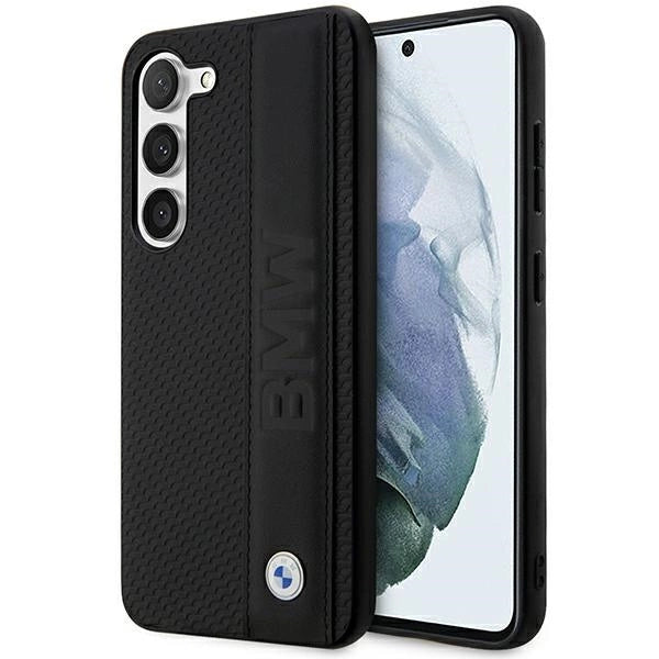 Case BMW BMHCS23M22RDPK S23+ S916 sort/sort hårdkasse Læder Textureret & Stripet