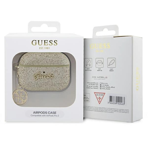 Guess GUAP2GLGSHD AirPods Pro 2 cover guld/guld Glitter Flake 4G Charm