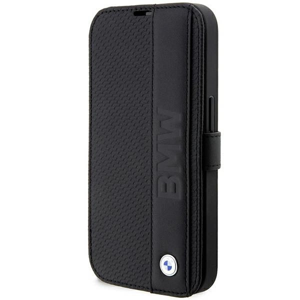 Case BMW BMBKP14L22RDPK iPhone 14 Pro 6,1" sort/sort bogreol læder Textured&Stripe