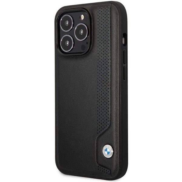 Case BMW BMHCP14L22RBDK iPhone 14 Pro 6.1" sort/sort hårdkasse Læder Blå prikker
