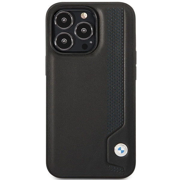 Case BMW BMHCP14L22RBDK iPhone 14 Pro 6.1" sort/sort hårdkasse Læder Blå prikker