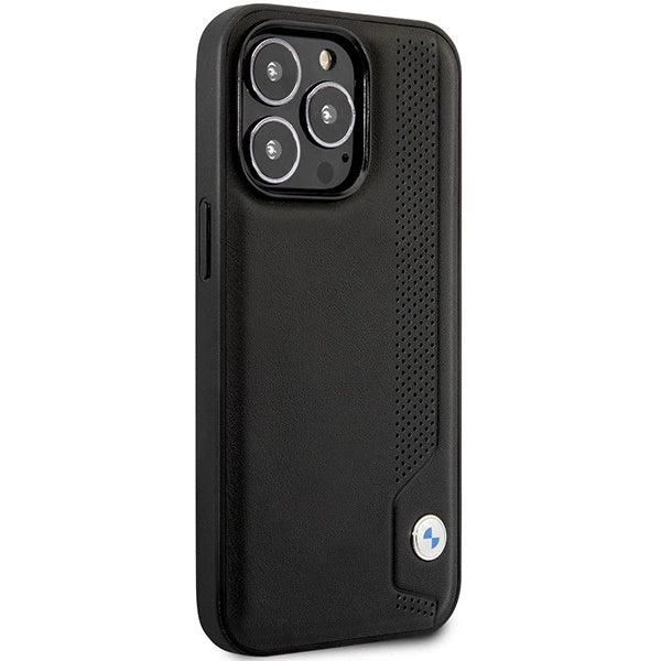 Case BMW BMHCP14L22RBDK iPhone 14 Pro 6.1" sort/sort hårdkasse Læder Blå prikker