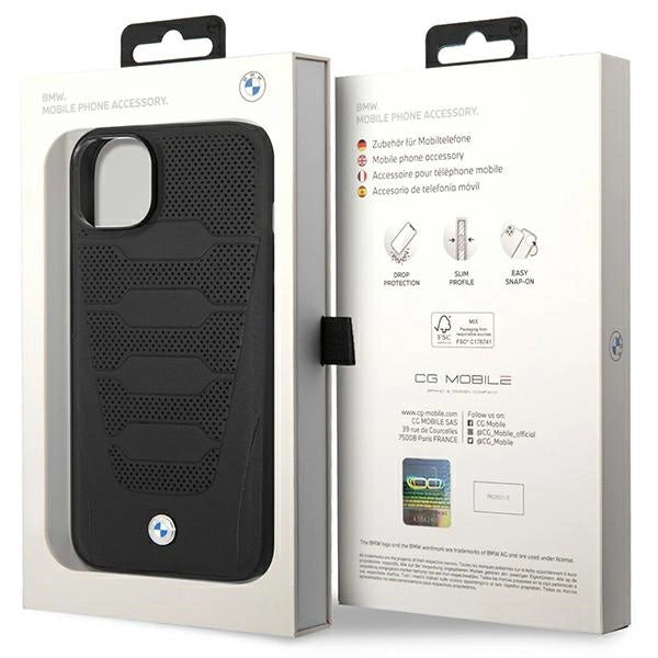 Case BMW BMHCP14S22RPSK iPhone 14 6.1" sort/sort læder sæder mønster
