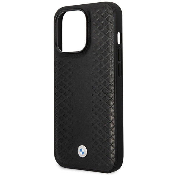 Case BMW BMHMP14L22RFGK iPhone 14 Pro 6.1" sort/sort læder Diamond mønster MagSafe