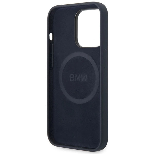 Case BMW BMHMP14LSILNA iPhone 14 Pro 6,1" marineblå/marineblå Silicone Metal Logo MagSafe