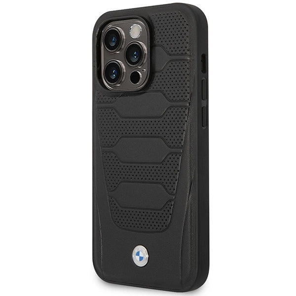 Case BMW BMHMP14X22RPSK iPhone 14 Pro Max 6.7" sort/sort Ledersæder MagSafe mønster