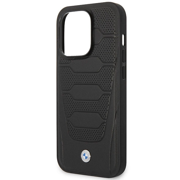 Case BMW BMHMP14X22RPSK iPhone 14 Pro Max 6.7" sort/sort Ledersæder MagSafe mønster